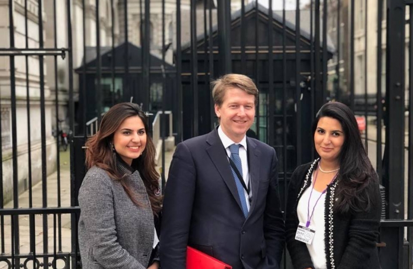 Rabyia, Robin and Nida outside the gates of Downing St.