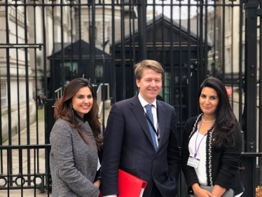 Rabyia, Robin and Nida outside the gates of Downing St.